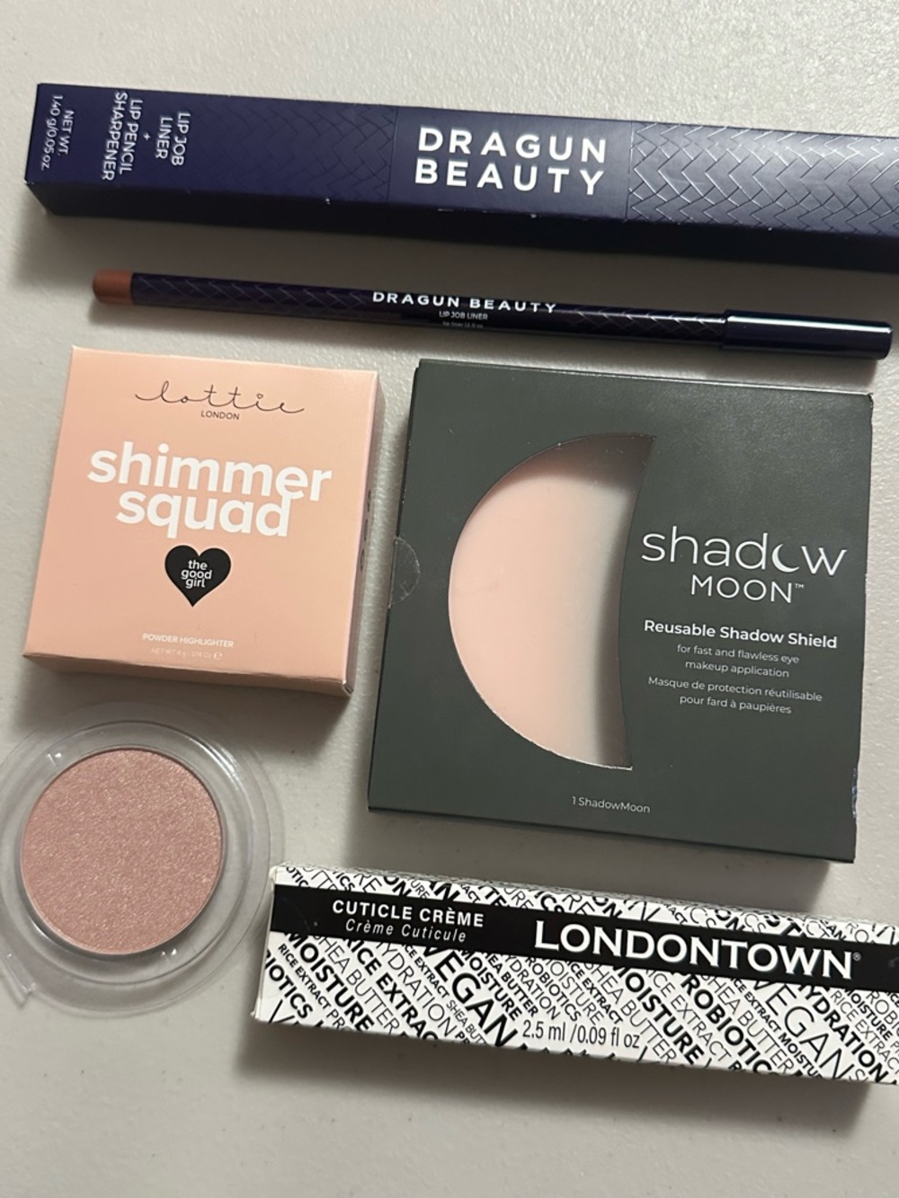 Makeup Bundle New - highlighter, lip liner, shadow shield, cuticle cream